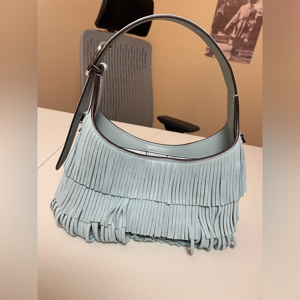 Kate Spade mini 454 Suede Blue Fringe crossbody tote bag - Picture 4 of 16